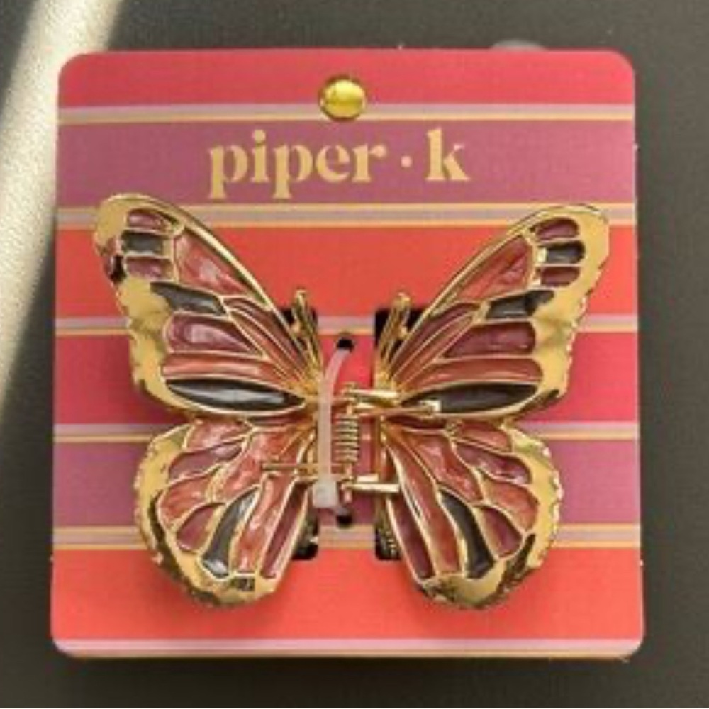 Piper K Gold and Pink Butterfly Hair Clip
